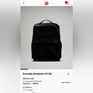 Black Lululemon everyday backpack 2.0 23L